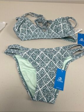 Cupshe Teal Floral-Print Two-Piece Bikini Set